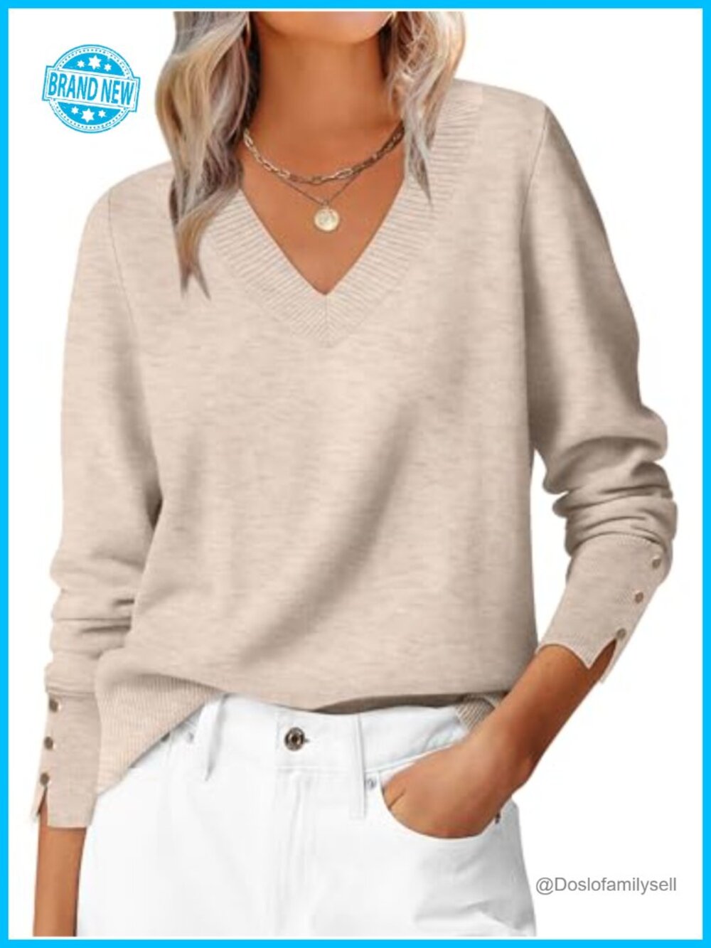 Lightweight Knit V-Neck Pullover Sweater Long Sleeve Casual